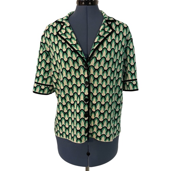 SANDRO Orthis Green Black Geo Knit Short Sleeve Oversized Cardigan Top Retro 1 S - Picture 4 of 12